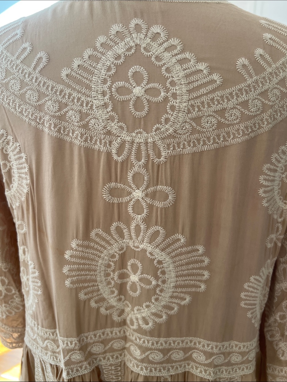 Solitaire Beige Embroidered V-Neck Women's Swim Coverup - Picture 5 of 9